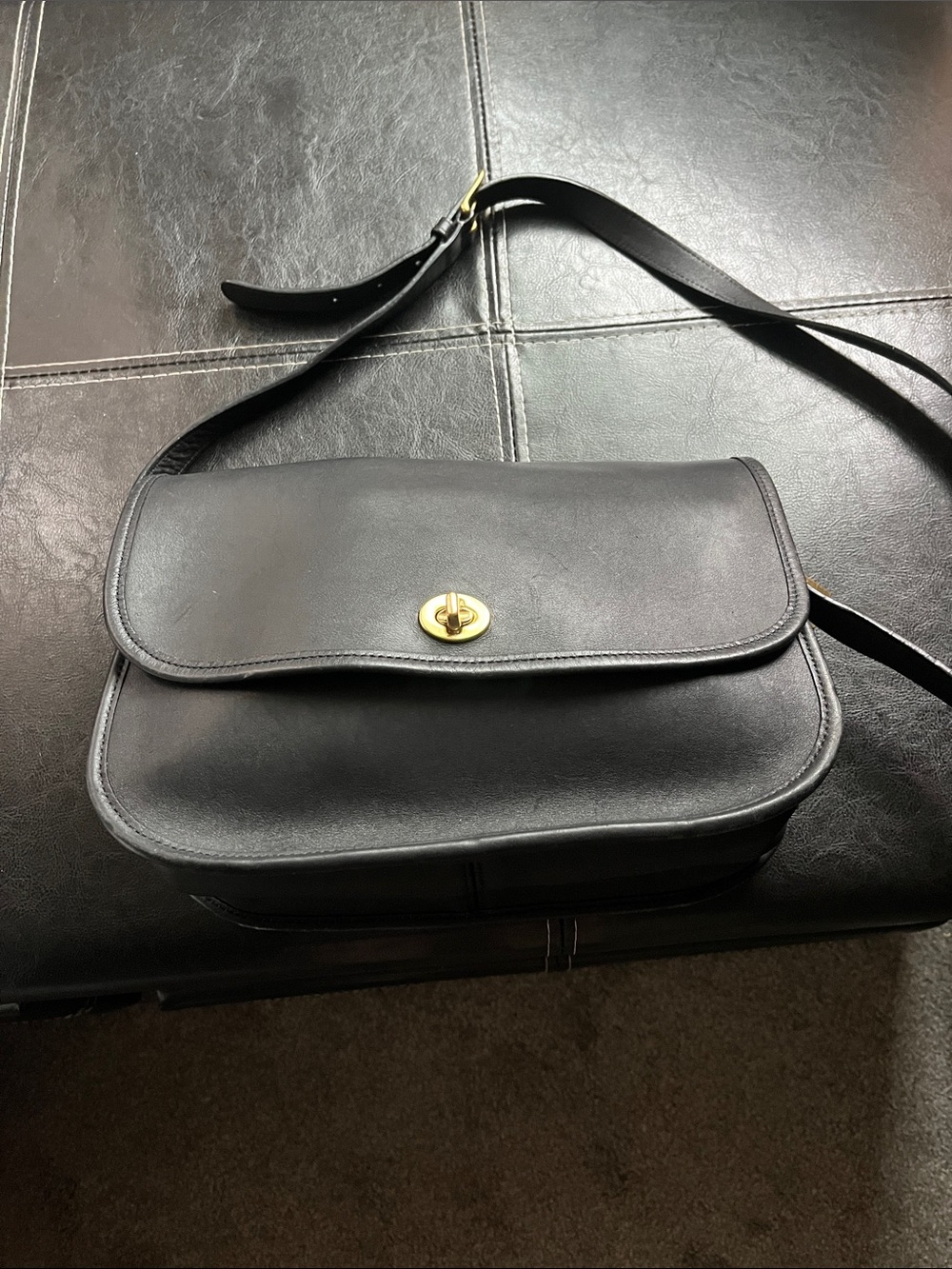 Coach Black Leather Crossbody with Gold Turn-Lock